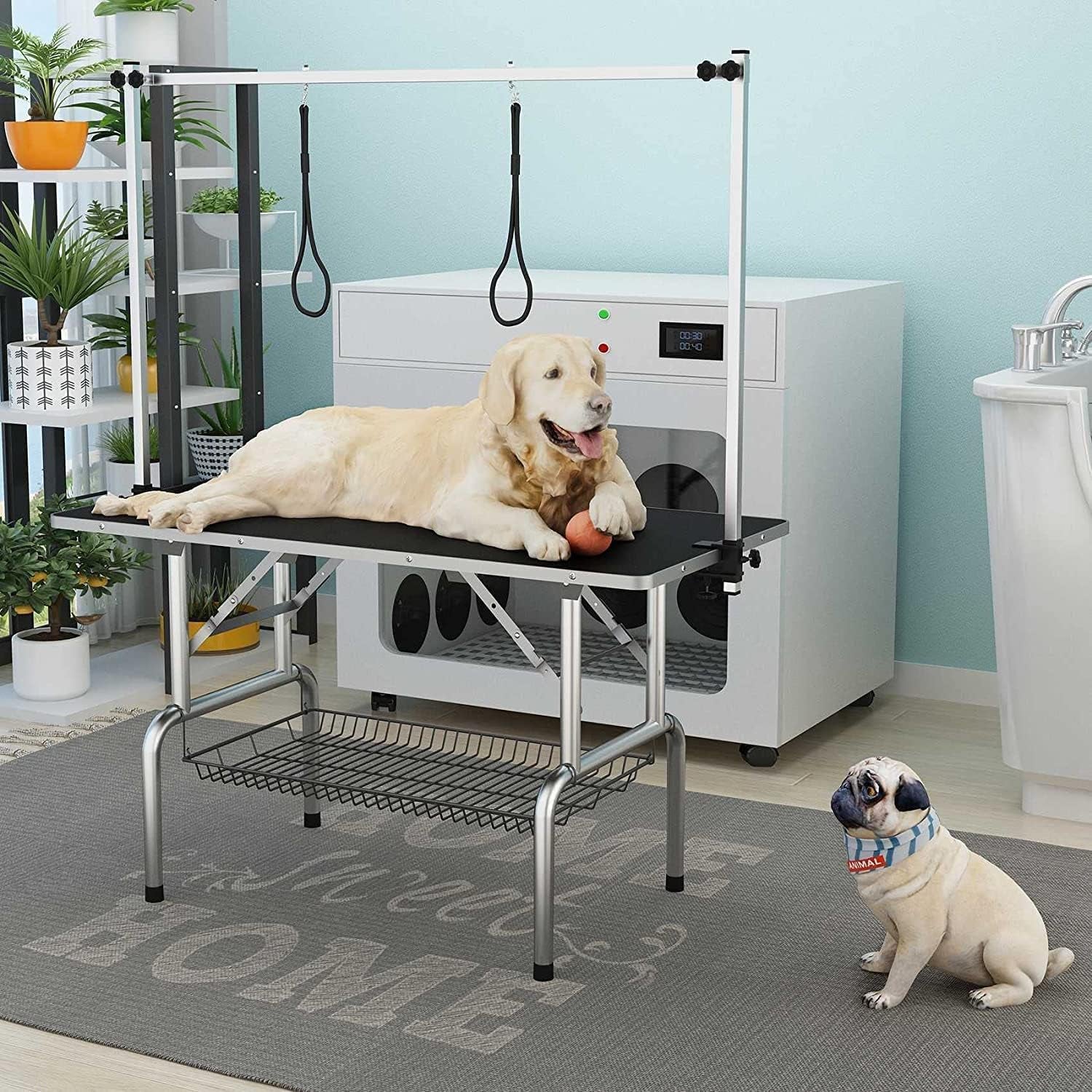 Pet Grooming Table for Large Dogs Adjustable Professional - Portable Trimming Drying Table W/Arm/Noose/Mesh Tray, Maximum Capacity up to 330LB